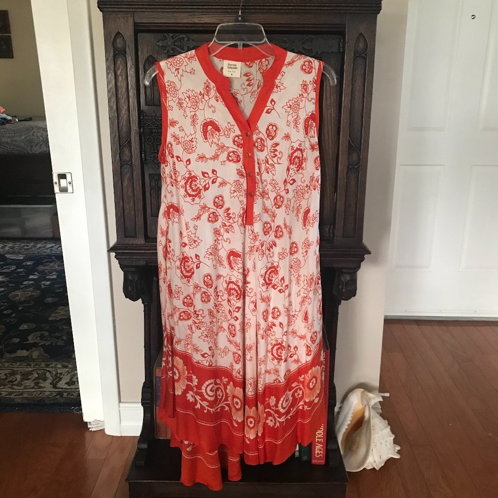 SEVEN ISLANDS: ORANGE AND WHITE PULLOVER DRESS SIZE M